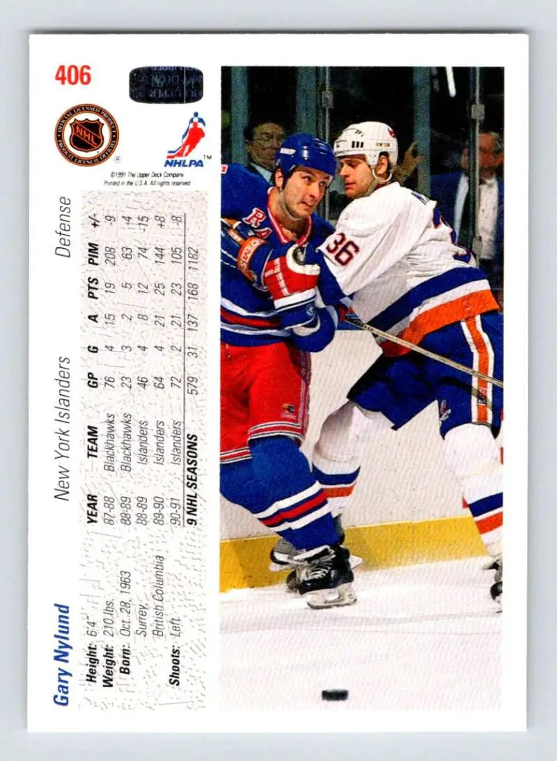 Gary Nylund New York Islanders hockey card showcasing players battling along the boards