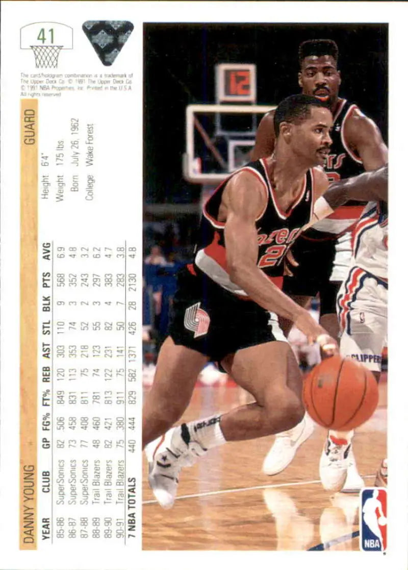 Basketball trading card of Danny Young dribbling for the Portland Trail Blazers