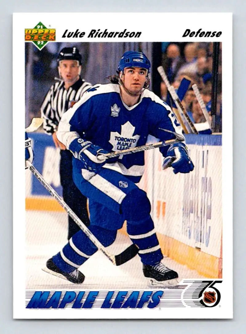 Hockey player Luke Richardson in Toronto Maple Leafs uniform on ice for Upper Deck card