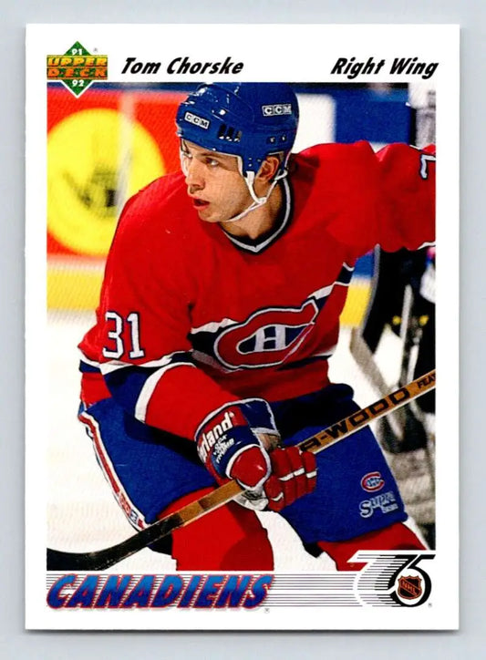 Montreal Canadiens player in action on ice, featured in Tom Chorske hockey card