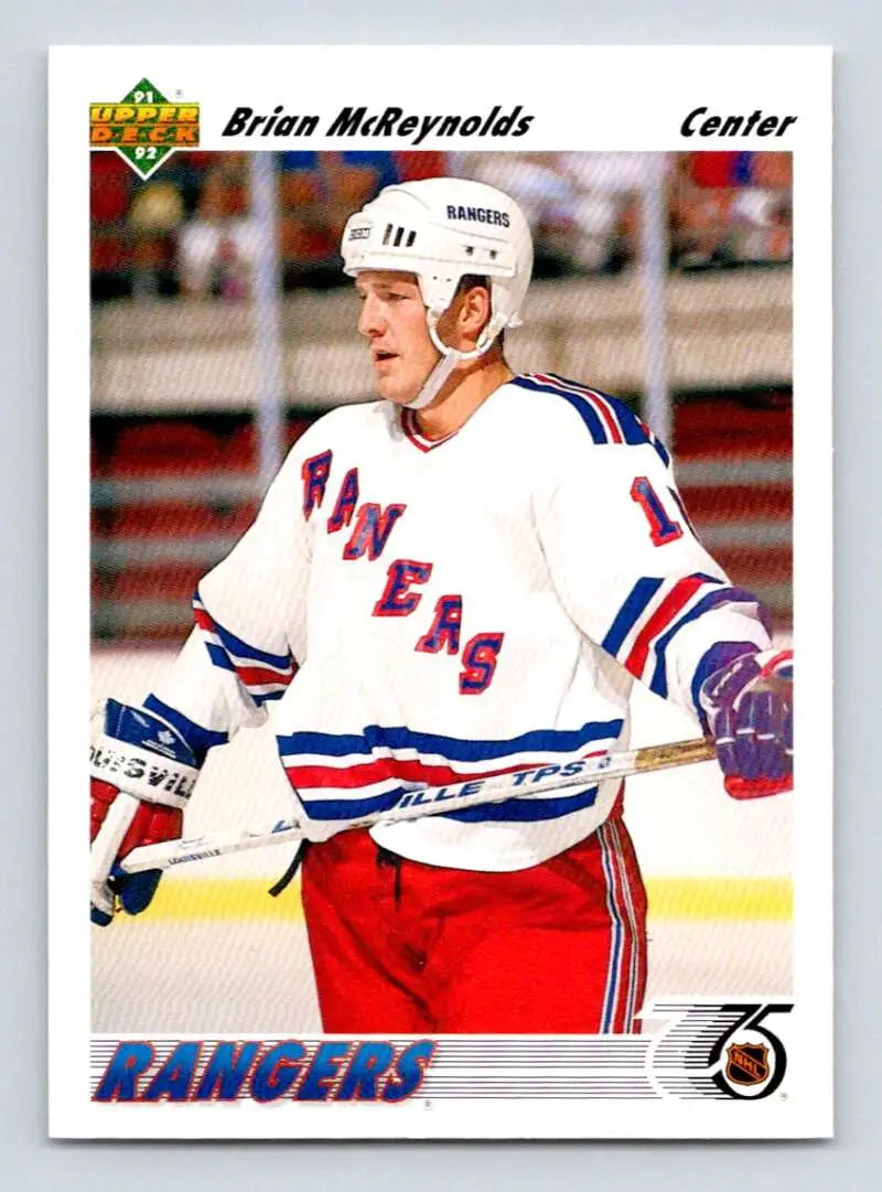 Hockey player in white New York Rangers jersey on 1991-92 Upper Deck Brian McReynolds card