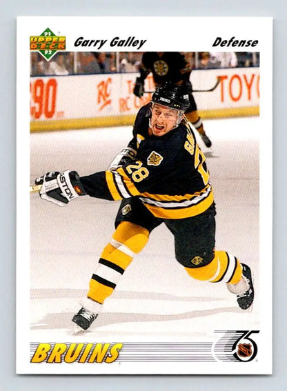 Boston Bruins player Garry Galley skating with stick on 1991-92 Upper Deck hockey card