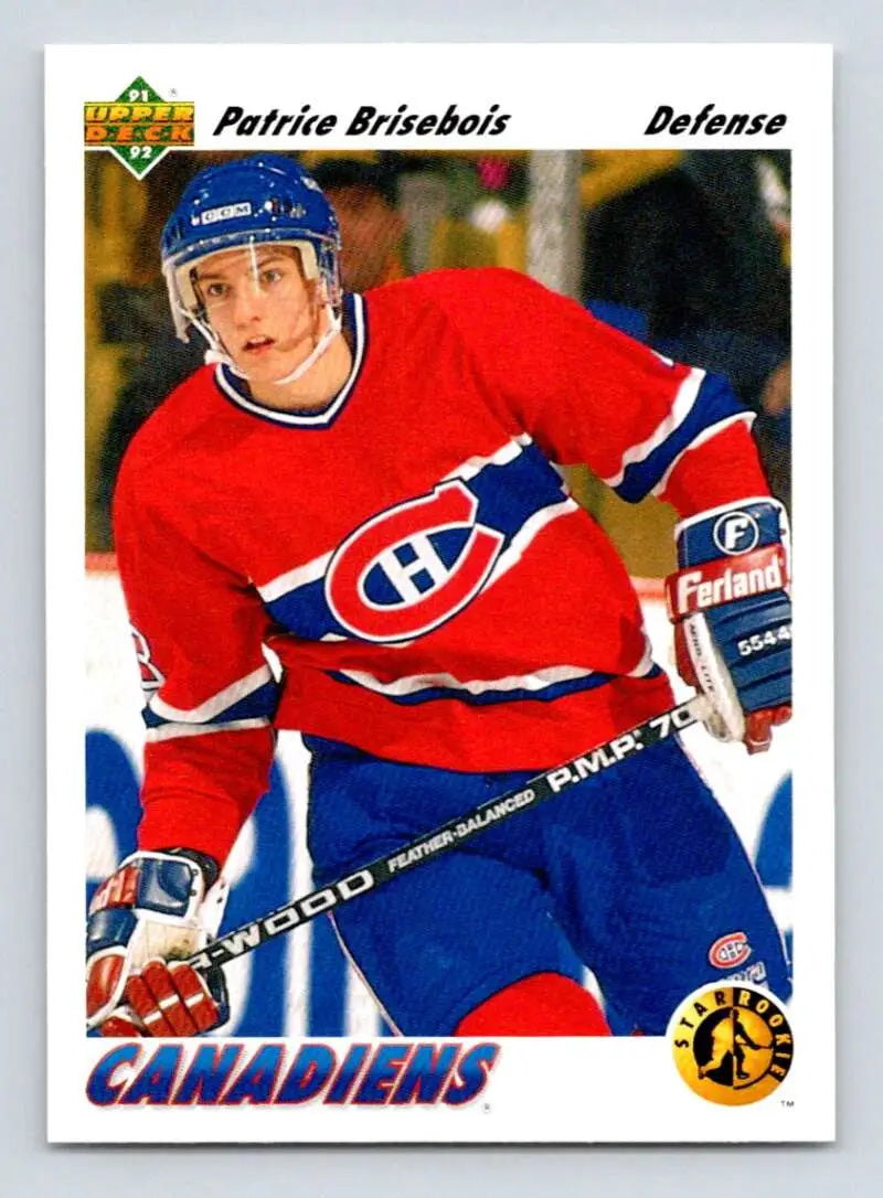 Hockey player in Montreal Canadiens uniform featured on Patrice Brisebois Upper Deck card