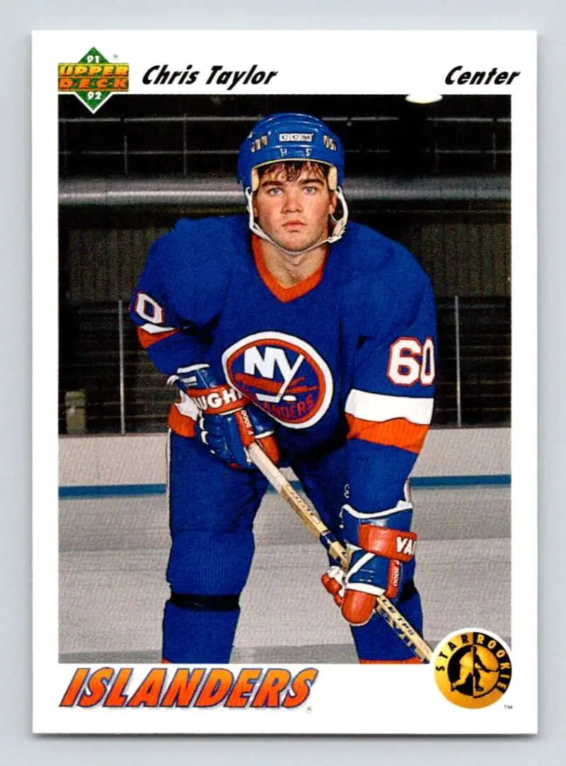Chris Taylor Rookie Hockey Card in blue New York Islanders jersey, 1991-92 Upper Deck