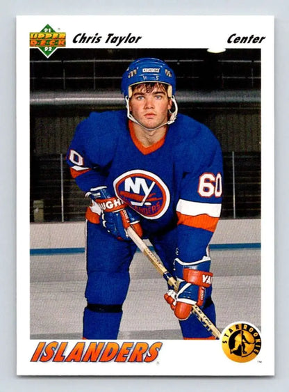 Chris Taylor Rookie Hockey Card in blue New York Islanders jersey, 1991-92 Upper Deck