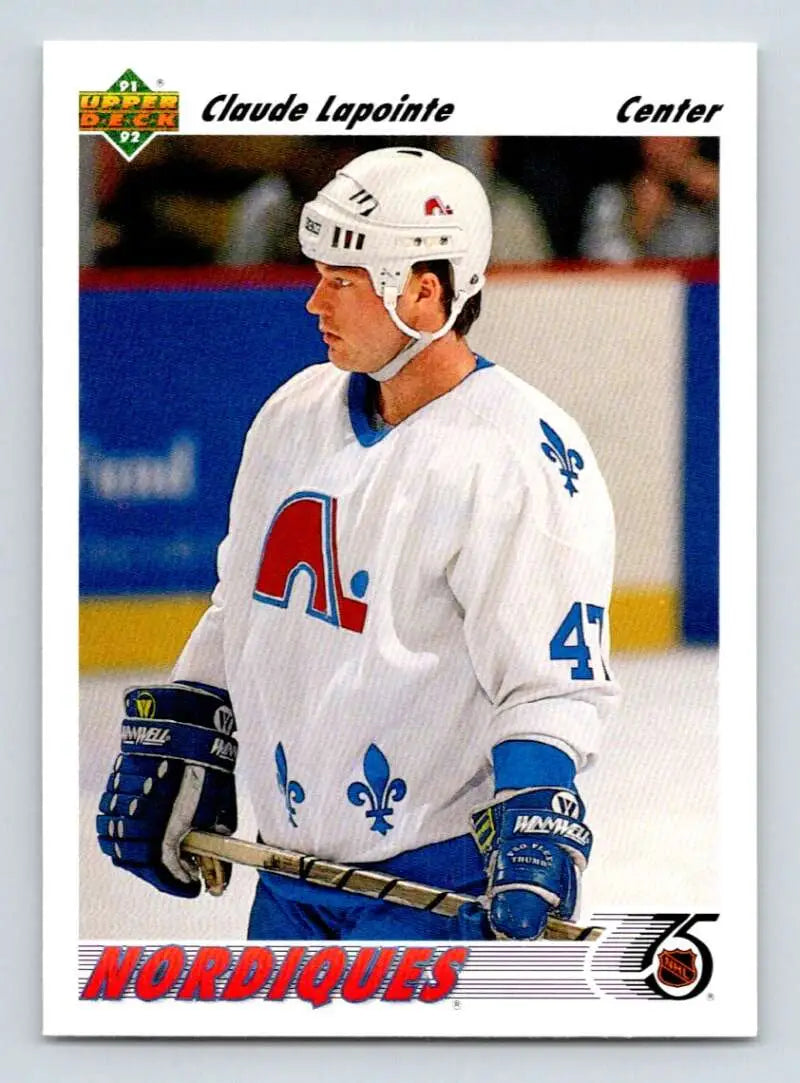 Hockey card of Claude Lapointe in Quebec Nordiques jersey with blue accents