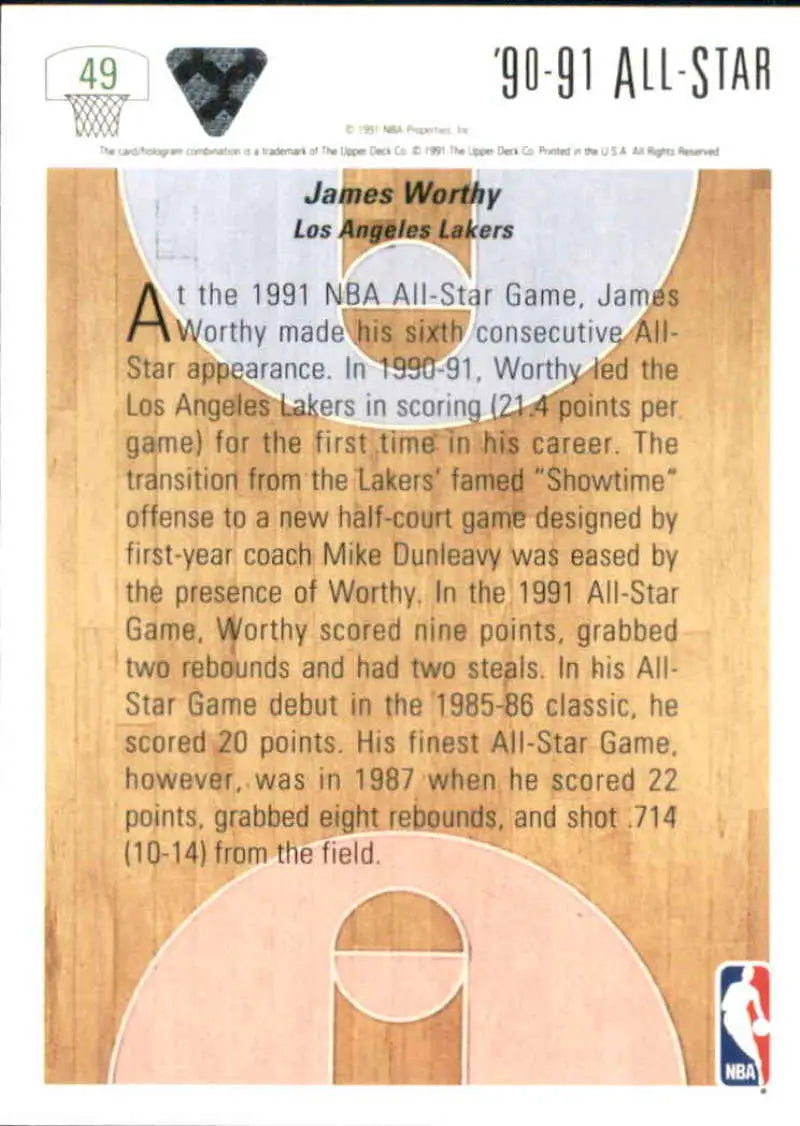 Basketball trading card of James Worthy from the 1990-91 NBA All-Star Game
