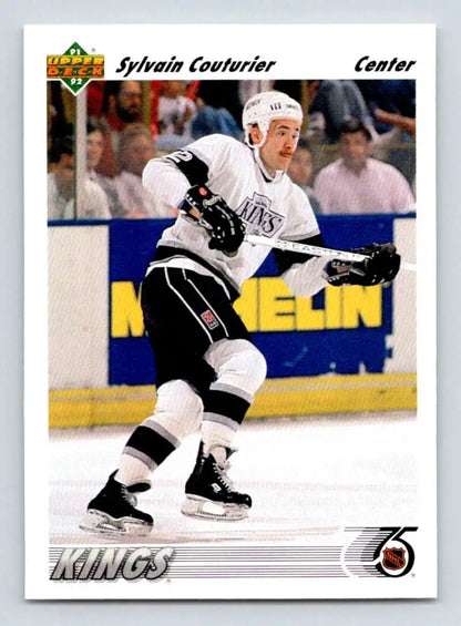 Hockey player in white Los Angeles Kings jersey for Sylvain Couturier Upper Deck card