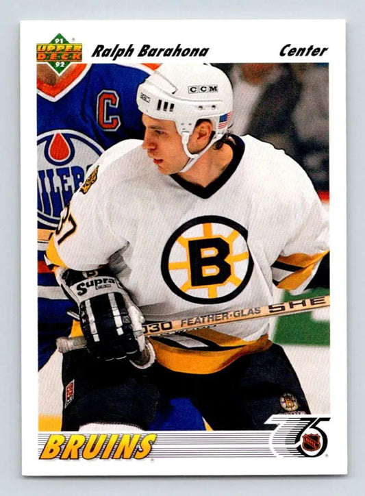 Hockey trading card of Ralph Barahona in Boston Bruins jersey from 1991-92 Upper Deck