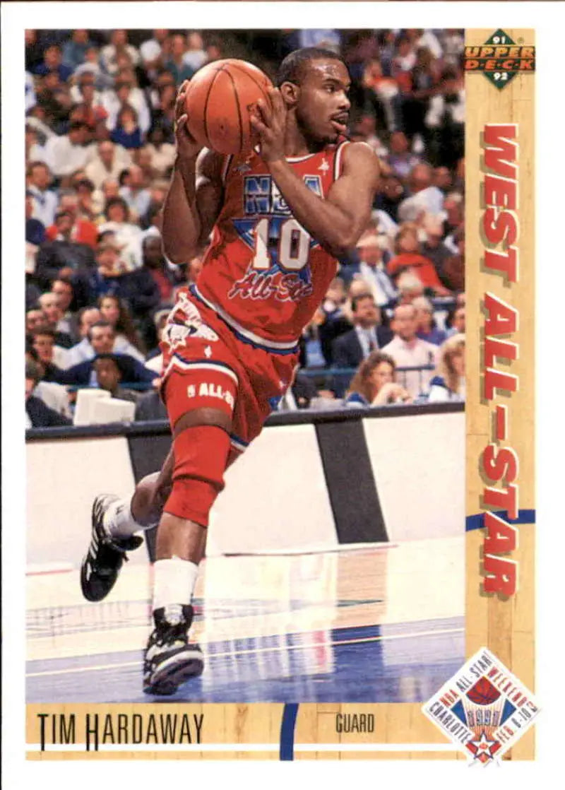 Tim Hardaway in red 76ers uniform on 1991-92 Upper Deck Golden State Warriors card