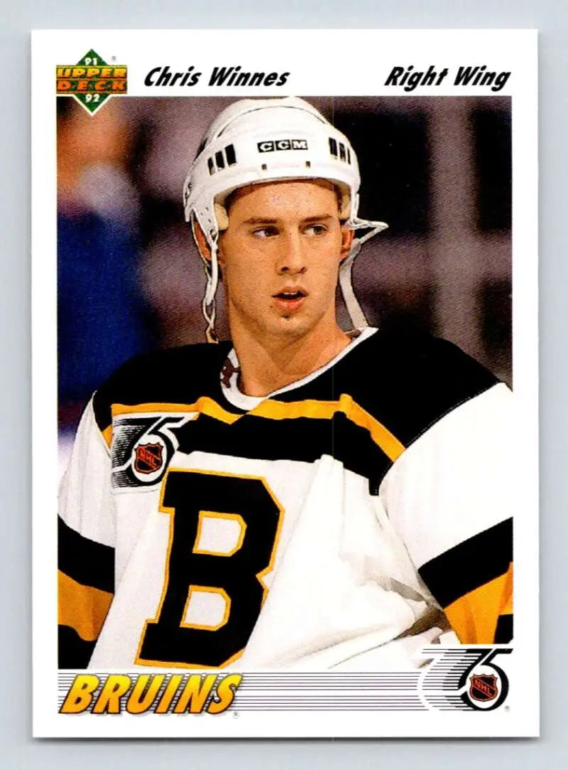Boston Bruins hockey card featuring Chris Winnes in white and black jersey by Upper Deck
