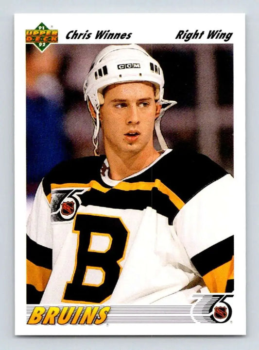 Boston Bruins hockey card featuring Chris Winnes in white and black jersey by Upper Deck