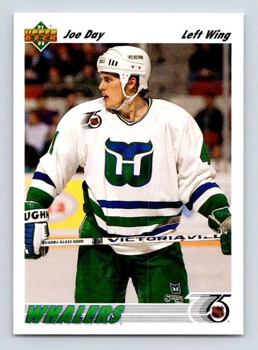 Joe Day Hartford Whalers hockey card in white and green uniform from 1991-92 Upper Deck