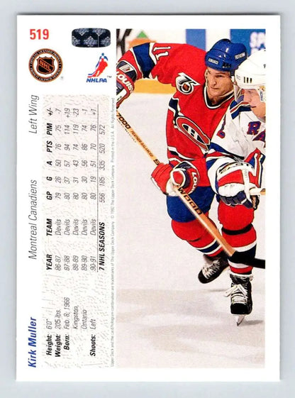 Hockey player Kirk Muller in red Montreal Canadiens jersey skating on ice