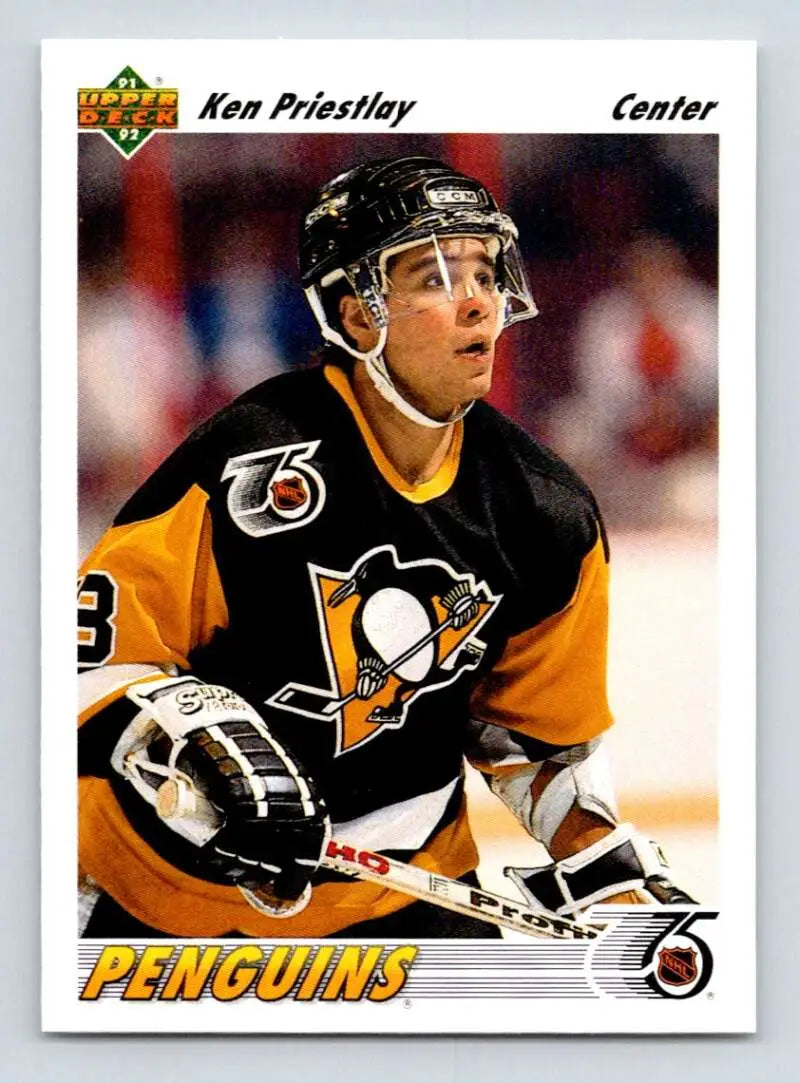 Ken Priestlay in black and yellow Pittsburgh Penguins jersey number 33, Upper Deck card
