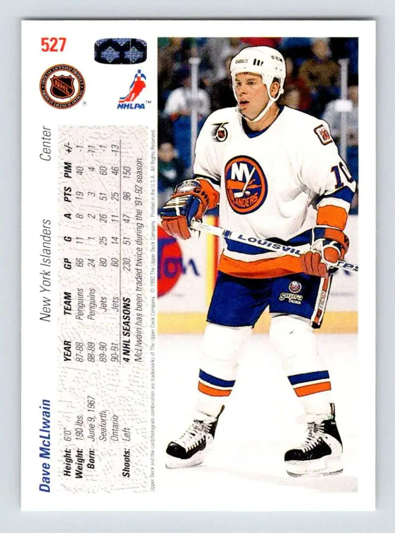 Hockey trading card of Dave McLlwain in New York Islanders jersey, 1991-92 Upper Deck