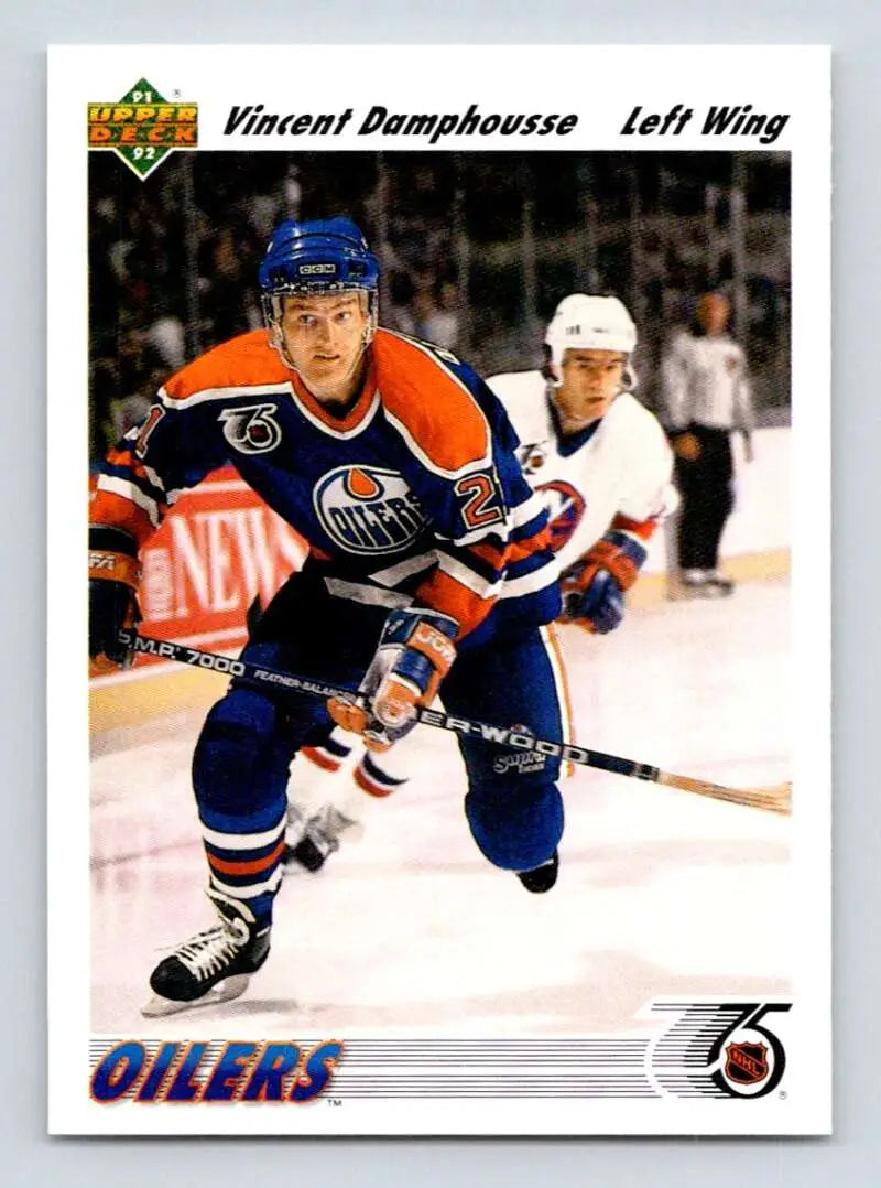 Vincent Damphousse Edmonton Oilers hockey card in classic blue and orange uniform