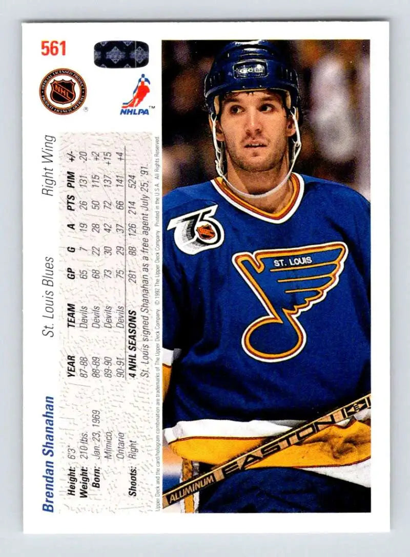 Brendan Shanahan St. Louis Blues hockey card featuring blue jersey and winged logo