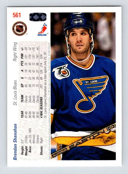 Brendan Shanahan St. Louis Blues hockey card featuring blue jersey and winged logo