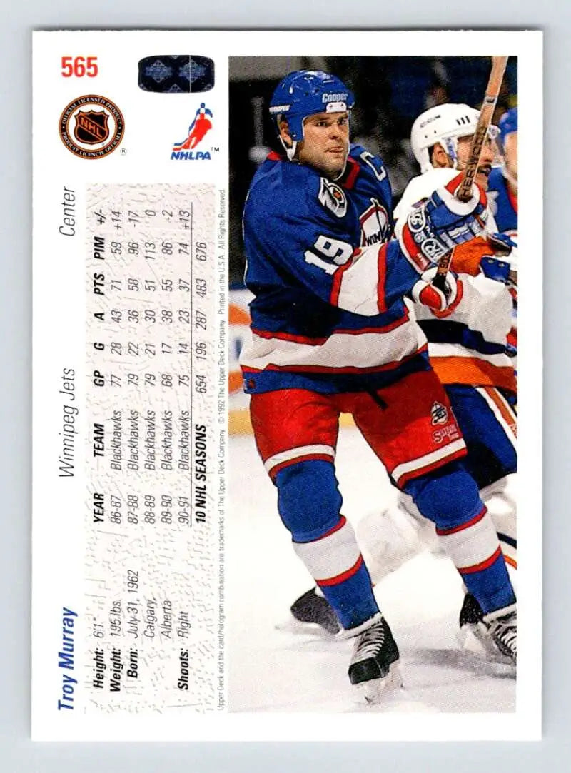 Hockey card featuring Troy Murray in blue and red uniform from Upper Deck collection