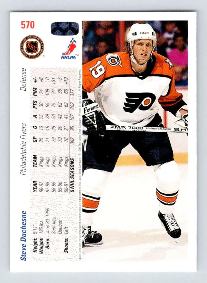 Hockey trading card of Steve Duchesne in Philadelphia Flyers uniform, 1991-92 Upper Deck