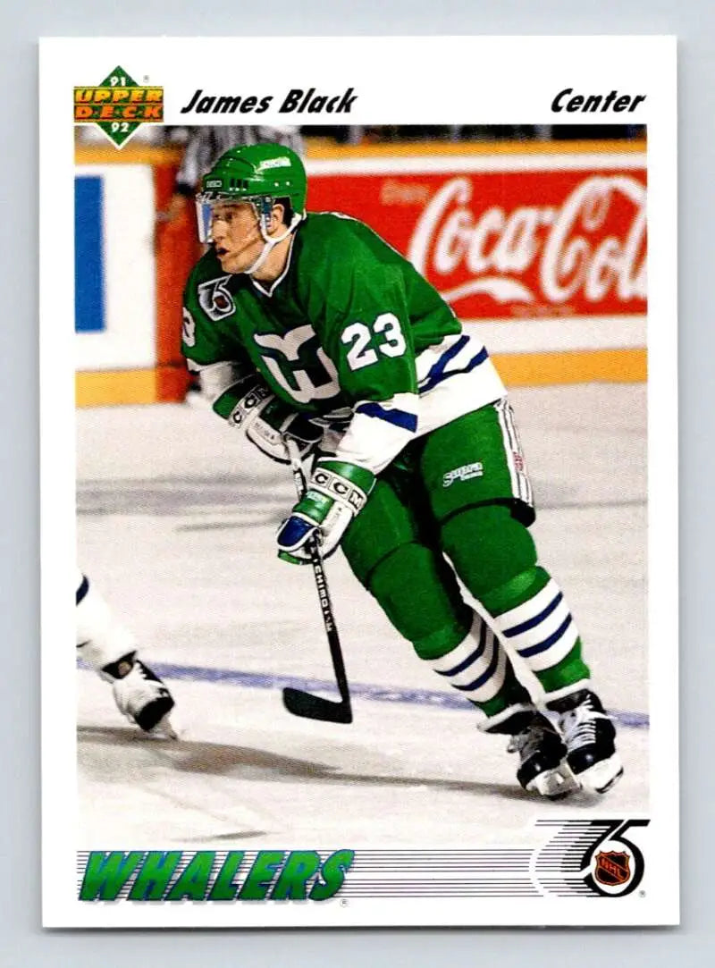 Hockey player in green and white Hartford Whalers jersey number 23 for James Black card