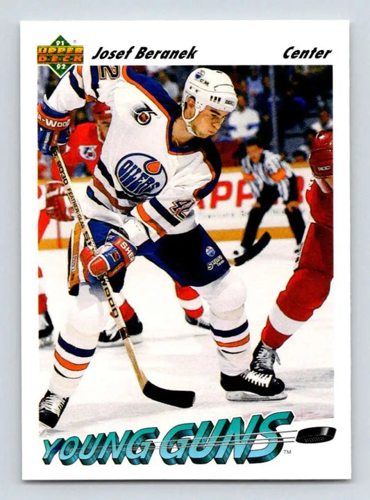 Hockey trading card of Josef Beranek, Edmonton Oilers player in Upper Deck Young Guns series