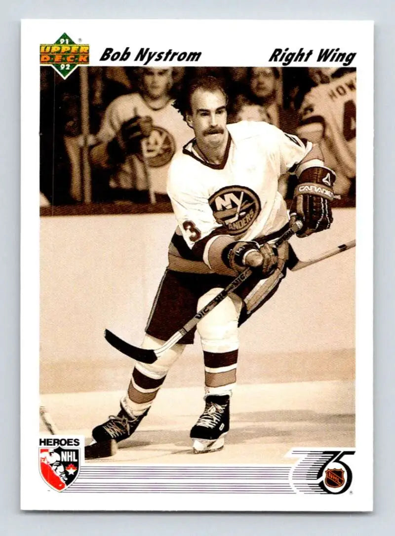 Bob Nystrom in New York Islanders uniform on 1991-92 Upper Deck hockey card