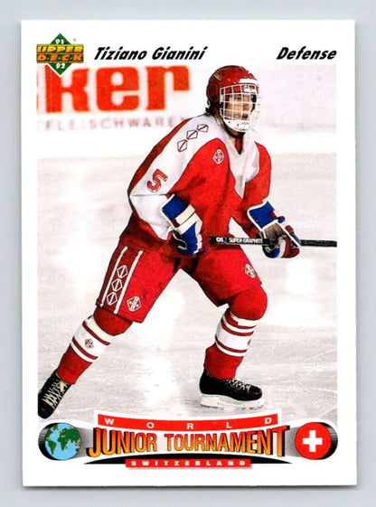 Hockey card of Tiziano Gianini from Switzerland’s junior national team by Upper Deck