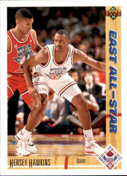 1991-92 Upper Deck Hersey Hawkins Basketball Card featuring Philadelphia 76ers All-Star action