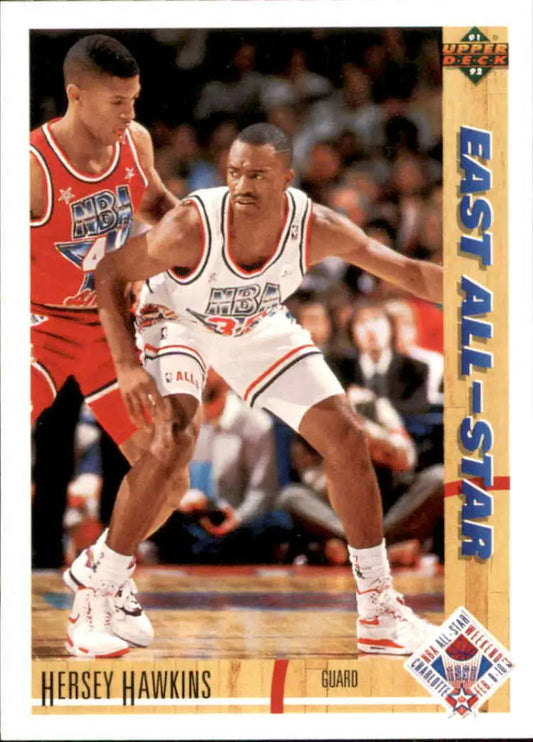 1991-92 Upper Deck Hersey Hawkins Basketball Card featuring Philadelphia 76ers All-Star action
