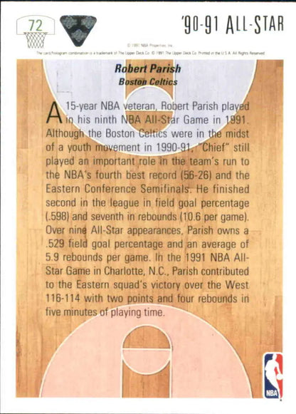 1991-92 Upper Deck #72 Robert Parish AS Basketball Card featuring Boston Celtics biography