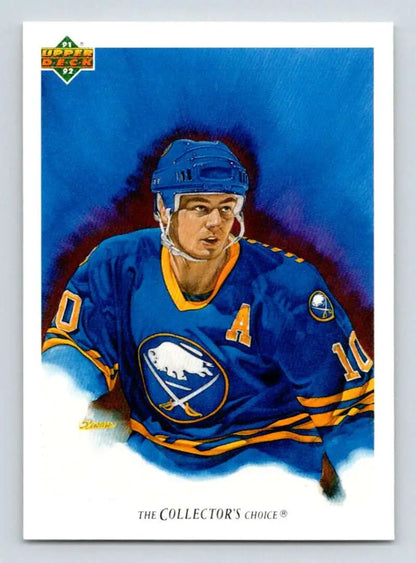 Hockey player in blue Buffalo Sabres jersey on 1991-92 Upper Deck Dale Hawerchuk card