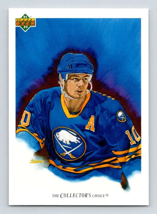Hockey player in blue Buffalo Sabres jersey on 1991-92 Upper Deck Dale Hawerchuk card