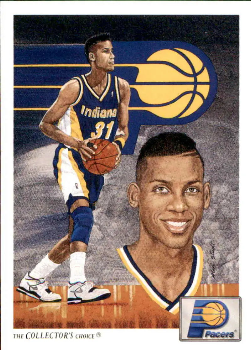 Reggie Miller Indiana Pacers basketball trading card in navy blue uniform
