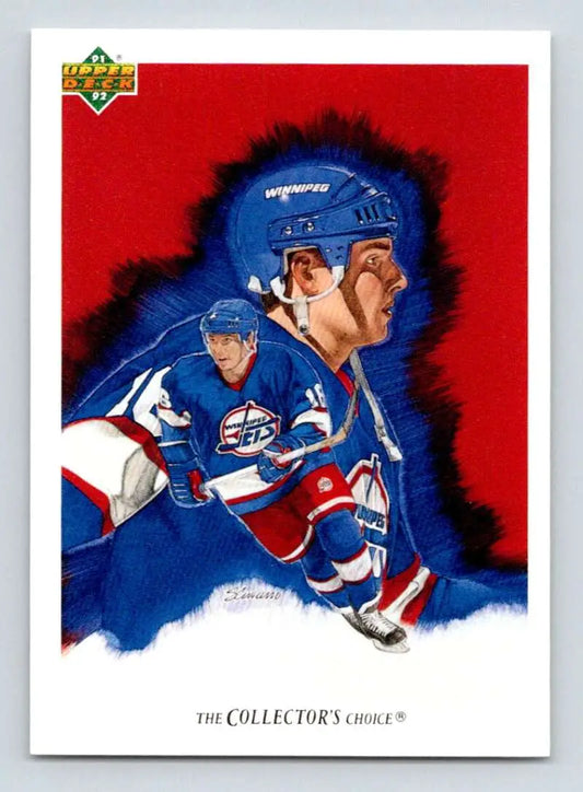 Artistic illustration of a Winnipeg Jets player in a blue uniform for a Jets hockey card