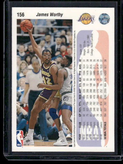 Upper Deck James Worthy basketball card with career stats from 1991-92 Upper Deck James Worthy #156