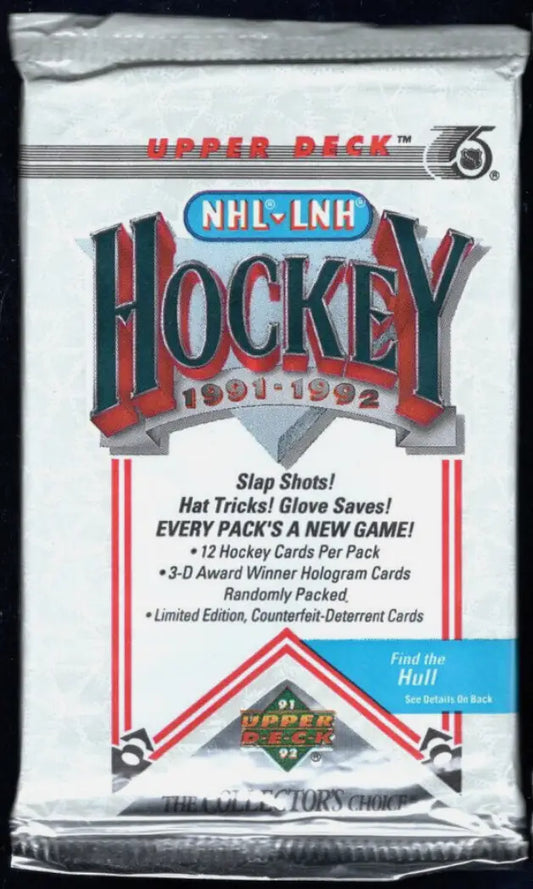 Sealed pack of 1991-92 Upper Deck NHL Hockey cards for deck NHL hockey collectors