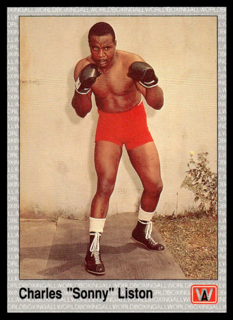Boxer in red shorts and gloves in fighting stance on Sonny Liston NM-MT Boxing Card
