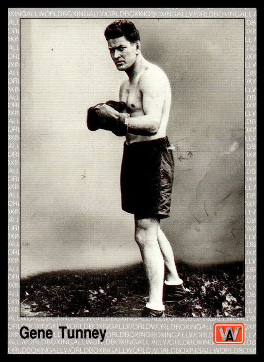 Shirtless boxer in stance from 1991 All World Gene Tunney Boxing Card, boxing history