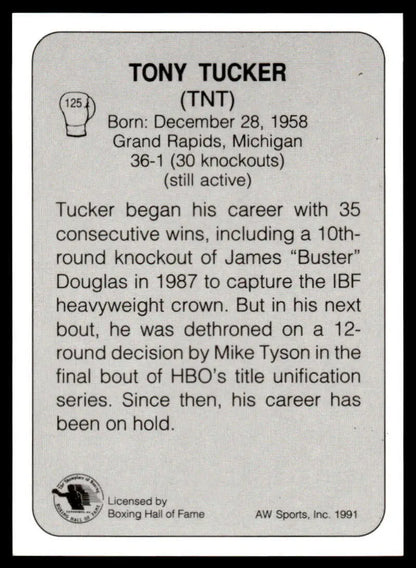 1991 All World #125 Tony Tucker NM-MT Boxing Card featuring biographical information