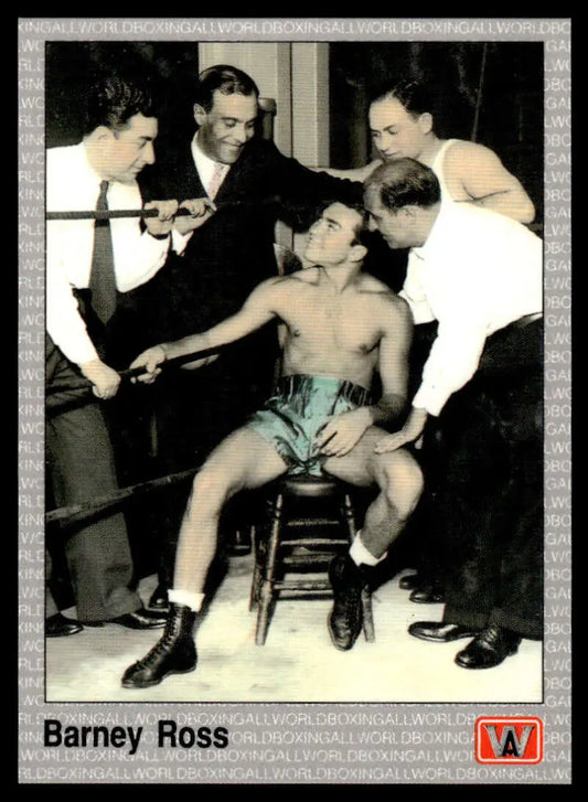 Vintage black and white photo of Barney Ross at boxing training for NM-MT card