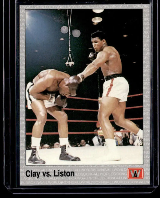 Vintage boxing card featuring Clay vs. Liston I, showcasing iconic boxing history