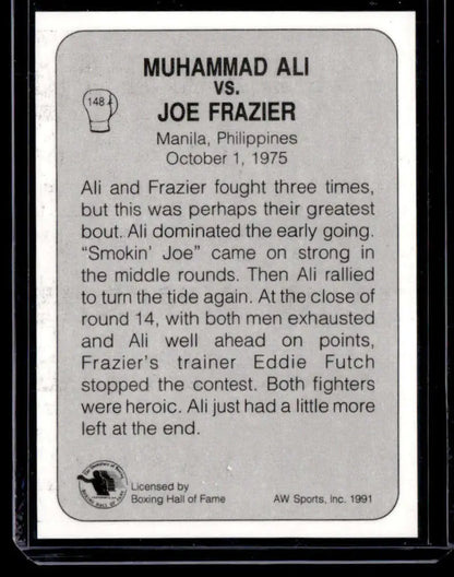 Boxing card featuring the historic 1975 Thrilla in Manila Frazier III NM-MT match
