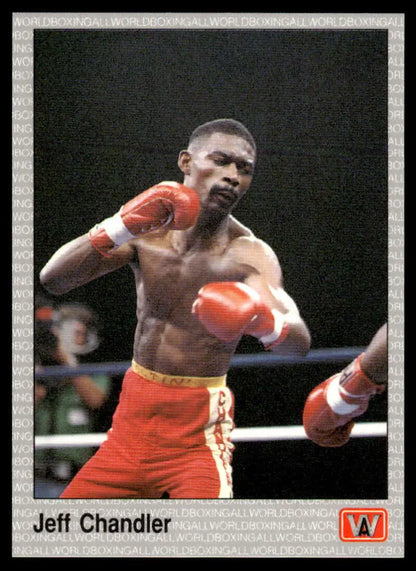 Boxer in red shorts throwing a punch, featured on Jeff Chandler NM-MT Boxing Card