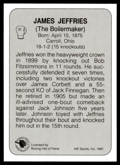 Boxing Hall of Fame plaque for heavyweight champion James Jeffries on NM-MT card