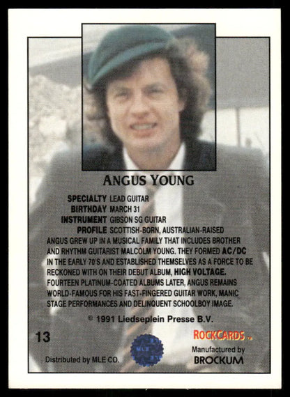 Collectible Brockum RockCards Angus featuring Angus Young with biographical details and photo