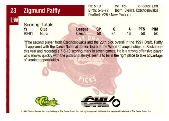 1991 Classic Four Sport #23 Zigmund Palffy - Trading Cards