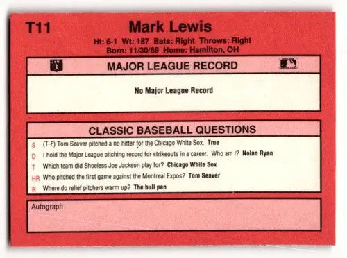 1991 Classic II #T11 Mark Lewis Cleveland Indians Baseball Cards ID:52724 - Baseball Cards