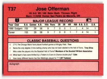 1991 Classic II #T37 Jose Offerman Los Angeles Dodgers Baseball Card ID:52745 - Baseball Card